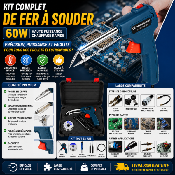 Kit de fer à souder complet🔥🧰 : précision, puissance et simplicité pour tous vos projets électroniques !